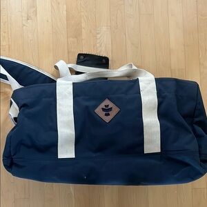Navy Blue Duffel Bag with Cream Straps